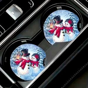 🎁 2 Car Coasters Christmas Snowman Car Accessories